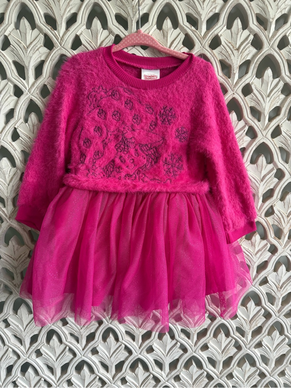 Strawberry Shortcake Girls Pink Fuzzy Tulle Dress Size 2T